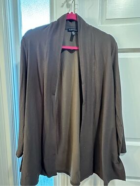 Eileen Fisher Open-Front Grey taupe cardigan minimalist capsule layering